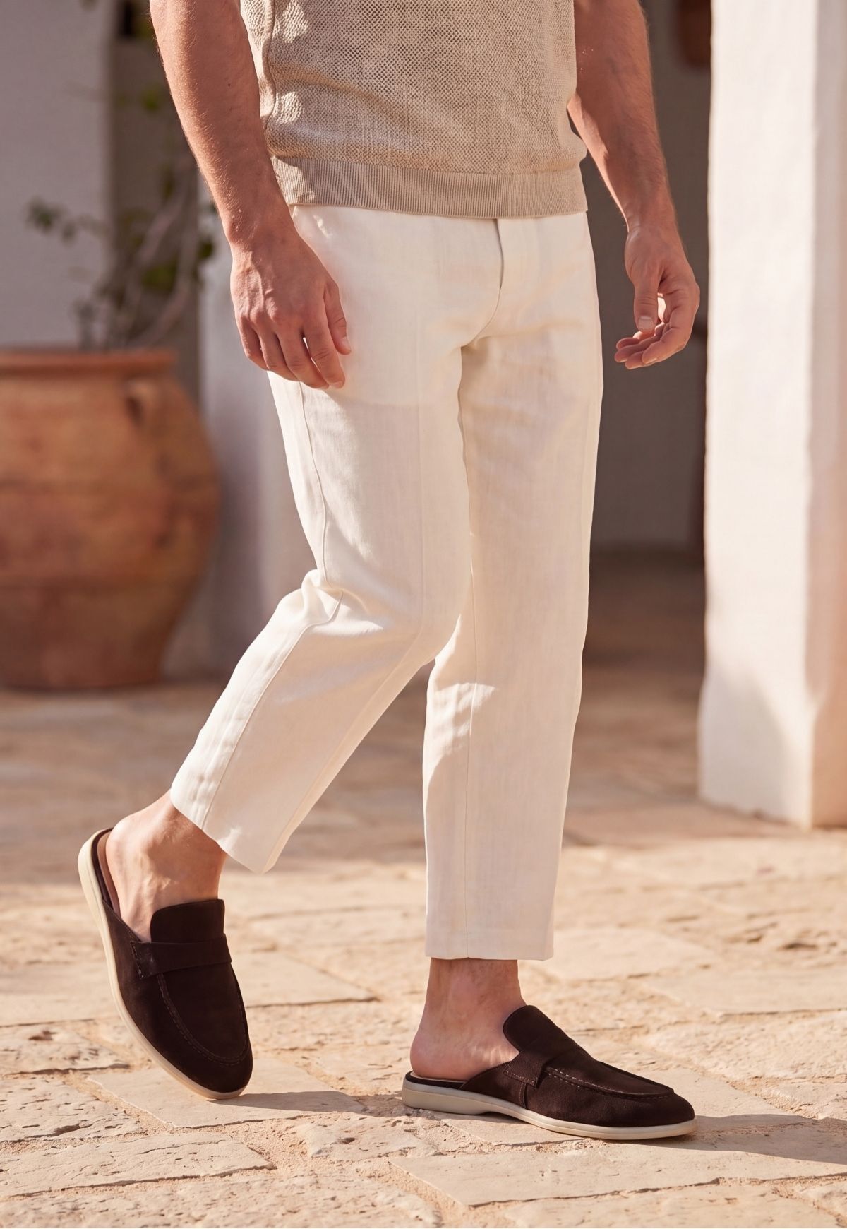 Herren Slipper aus Echtleder Braun - Komfort Mule HOL51