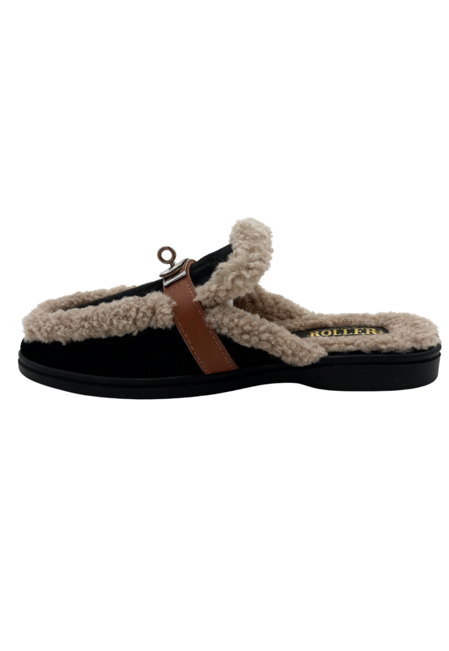 Siena Lammfell-Mules Schwarz - Eleganz trifft Geborgenheit - Schuhgröße: EUR 36