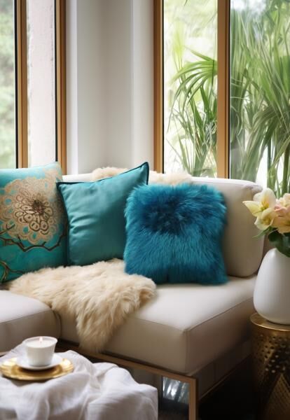 Lammfellkissen Merino Türkis ohne Inlett