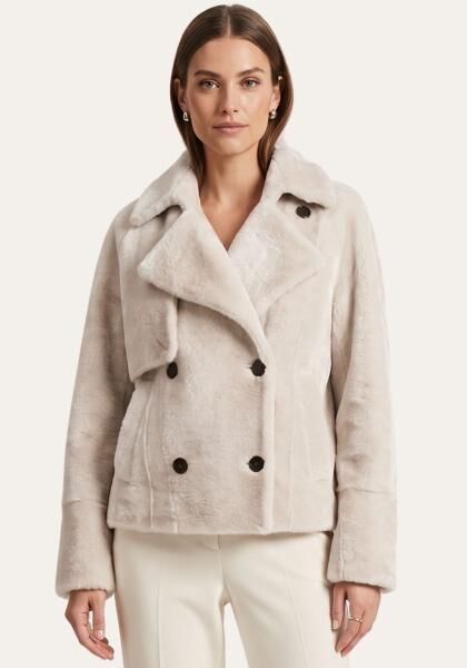 Shearling-Lammfelljacke in Creme-Beige Doppelreihige Kurzjacke
