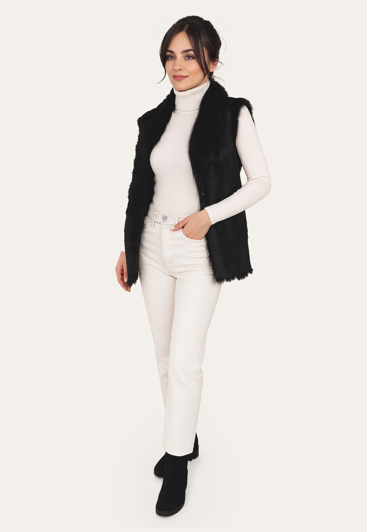 Lammfellweste Chakira Schwarz Lang