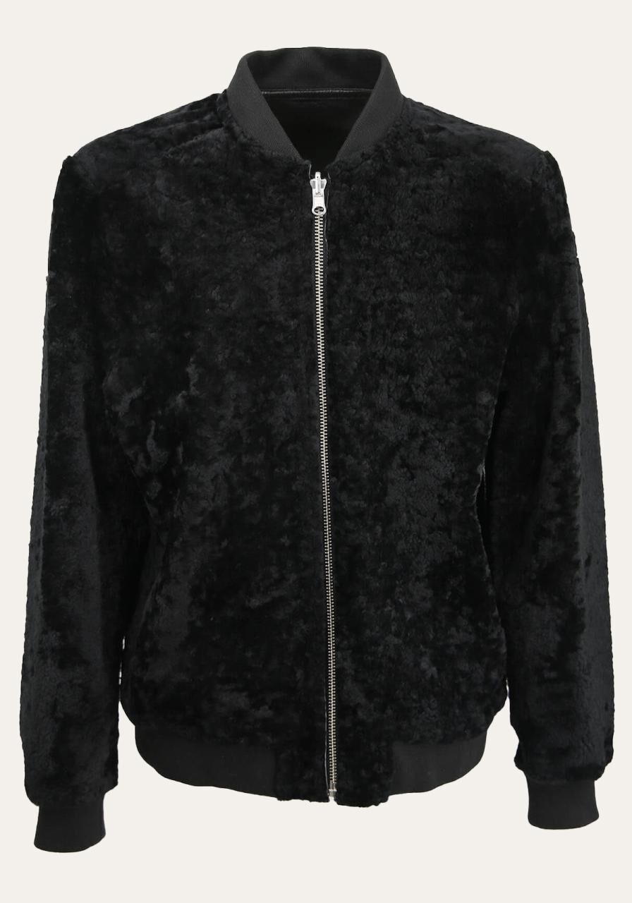 Wendbare leichte Shearling Felljacke Leif Schwarz Übergan... - Größe: 4XL