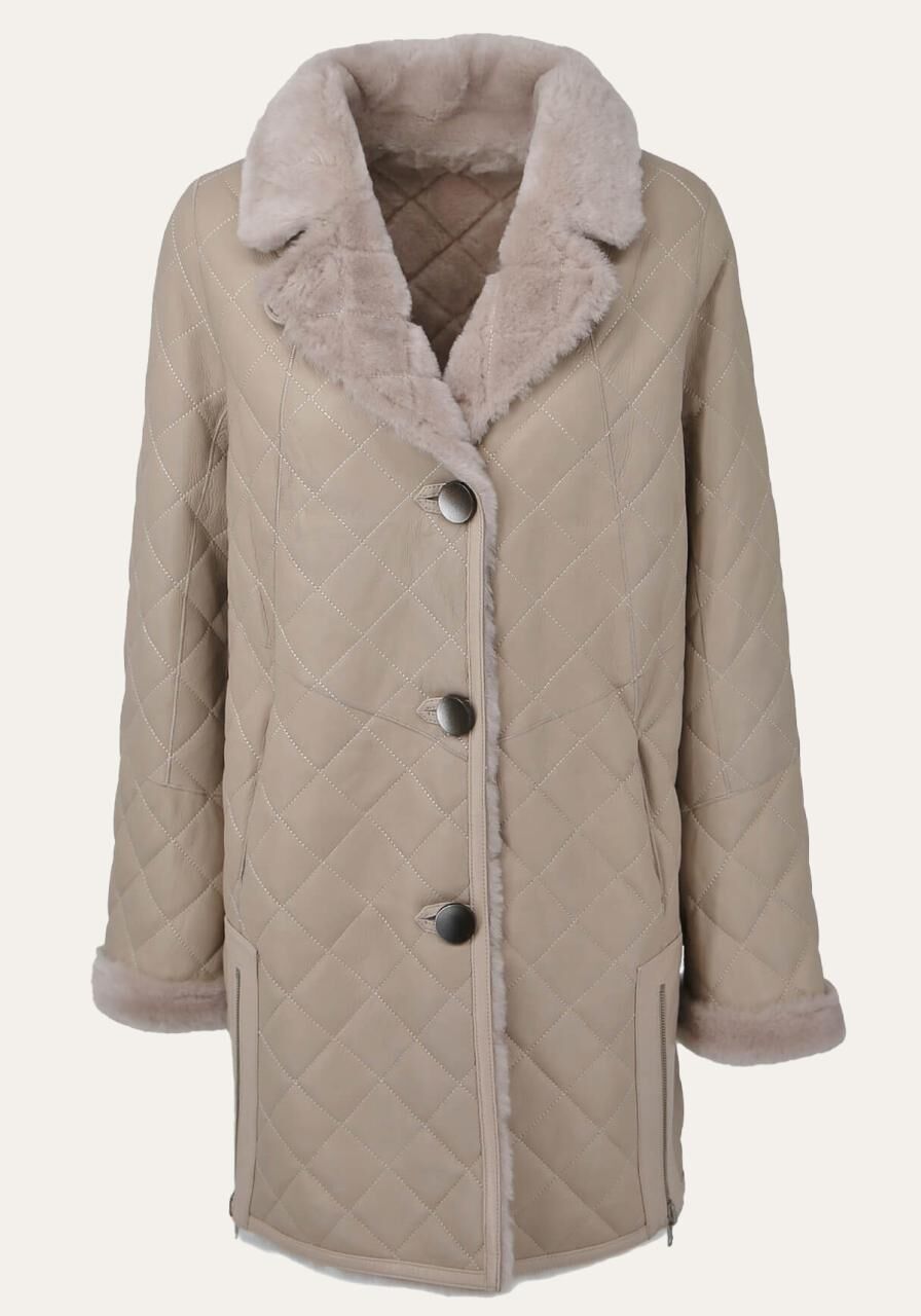 Lammfellmantel Monia Beige - Größe: L