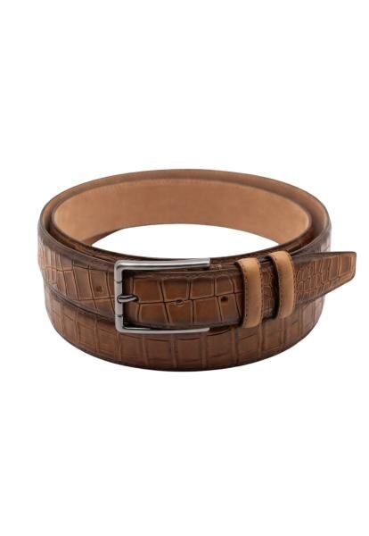 Ledergürtel Braun im Kroko-Design aus echtem Büffelleder – Unisex