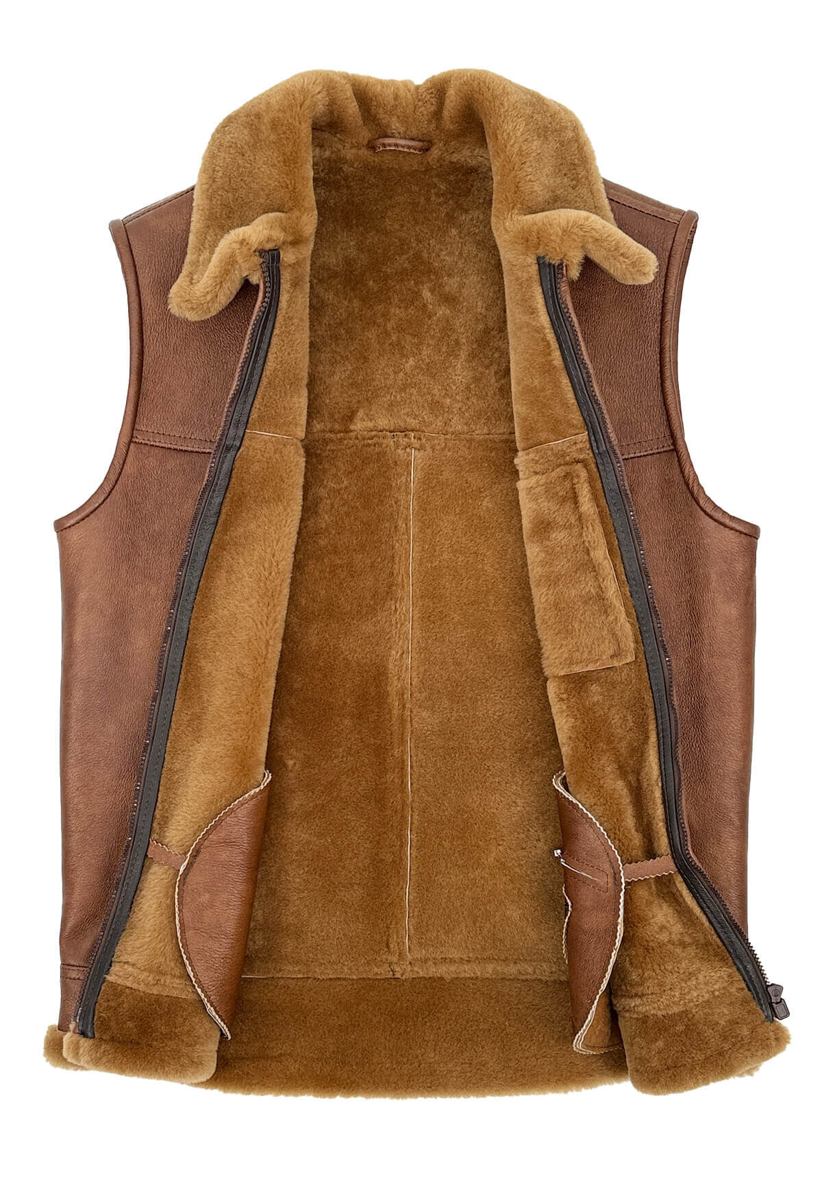 Lammfellweste FIRMINIUS MIT KRAGEN KASTANIENBRAUN Der Fellmann