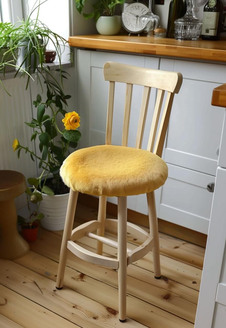 Lammfell Sitzkissen Ø 40 cm Gelb -