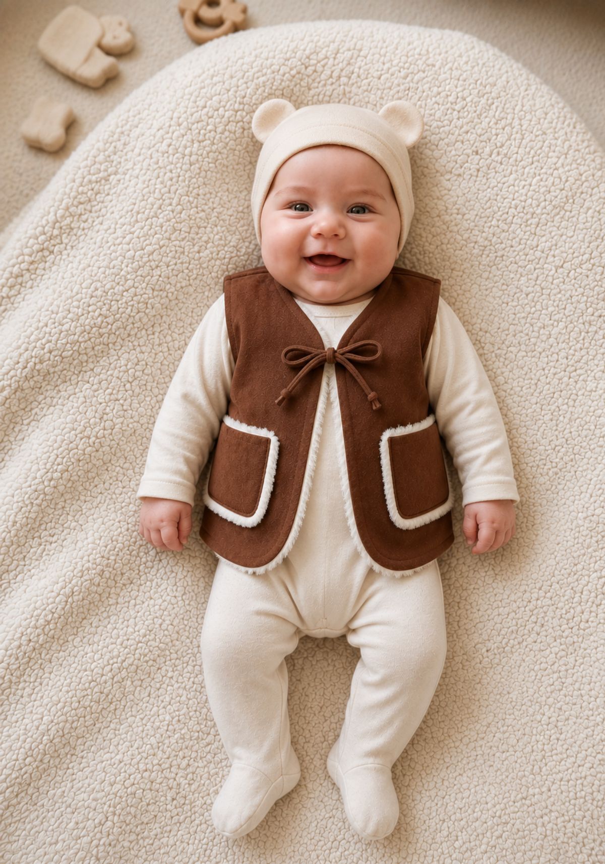 Baby Lammfellweste Braun-Weiß - Natürlich warm & weich