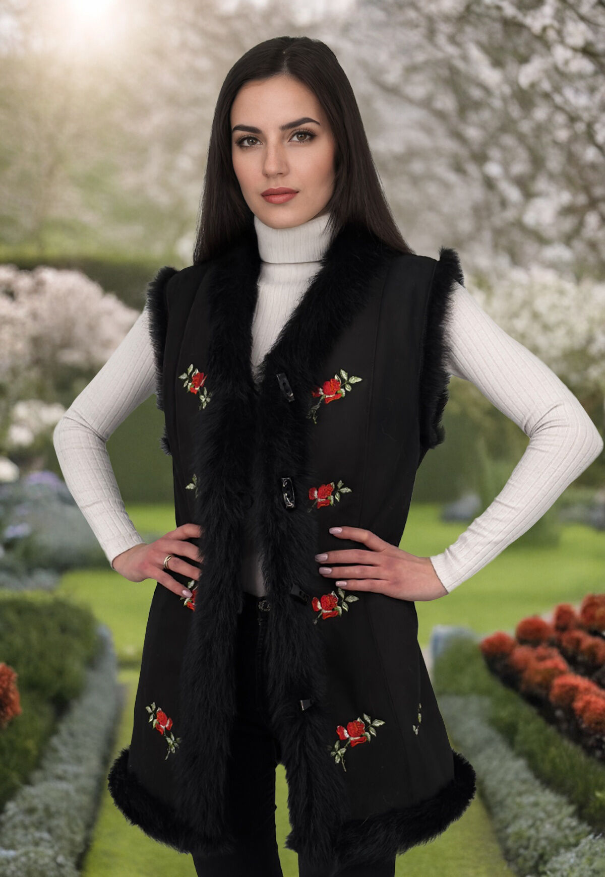 Lammfellweste Blum Schwarz/Rot