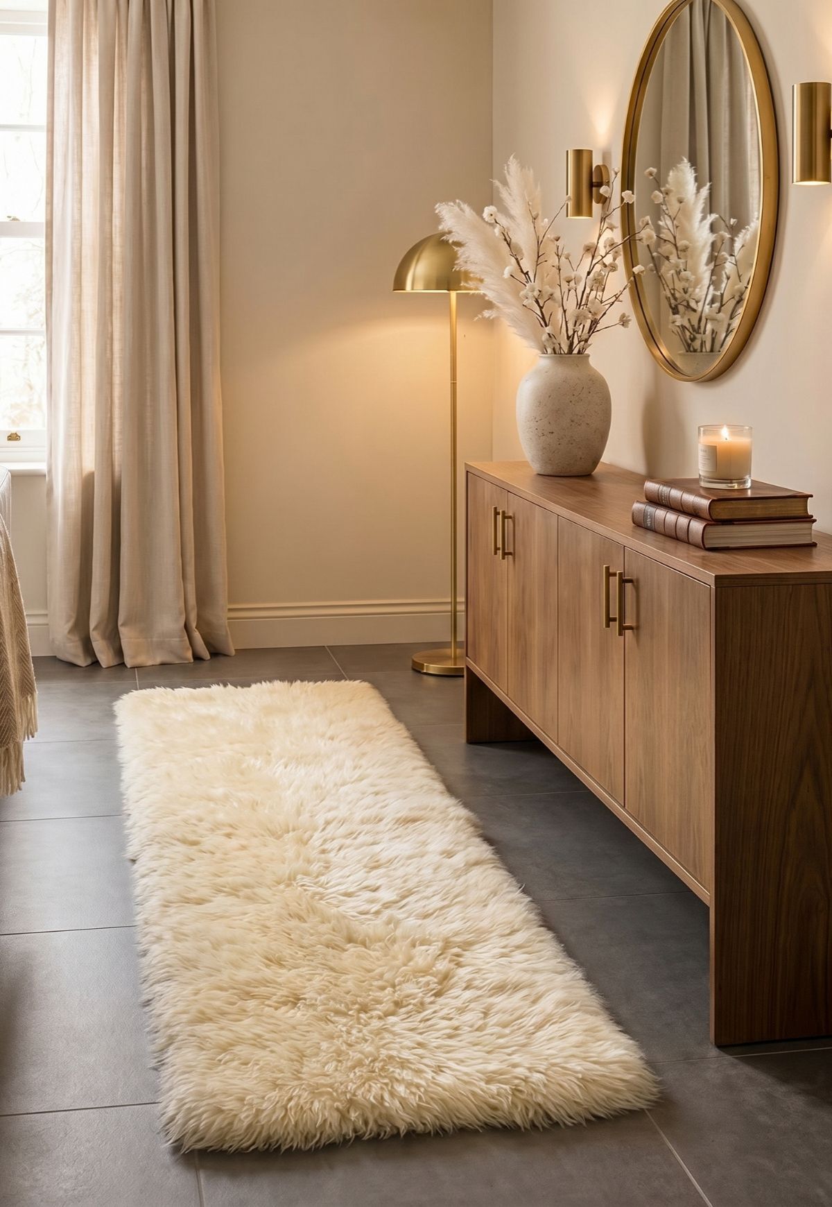 Lambskin Armchair Cover Champagne 160 x 50 cm 