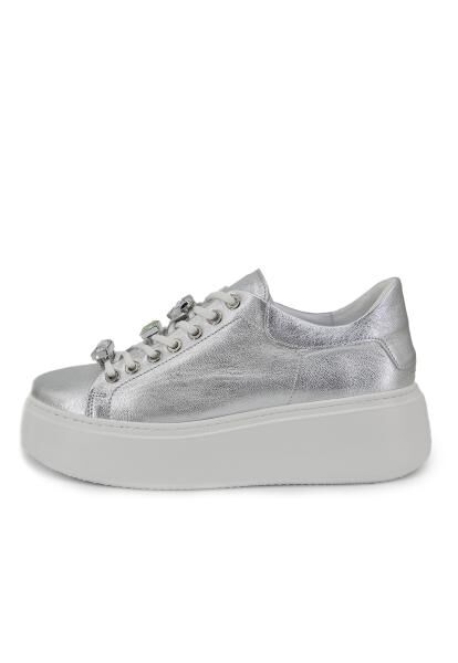 Plateau Sneaker aus Leder Modell 4918 Silber