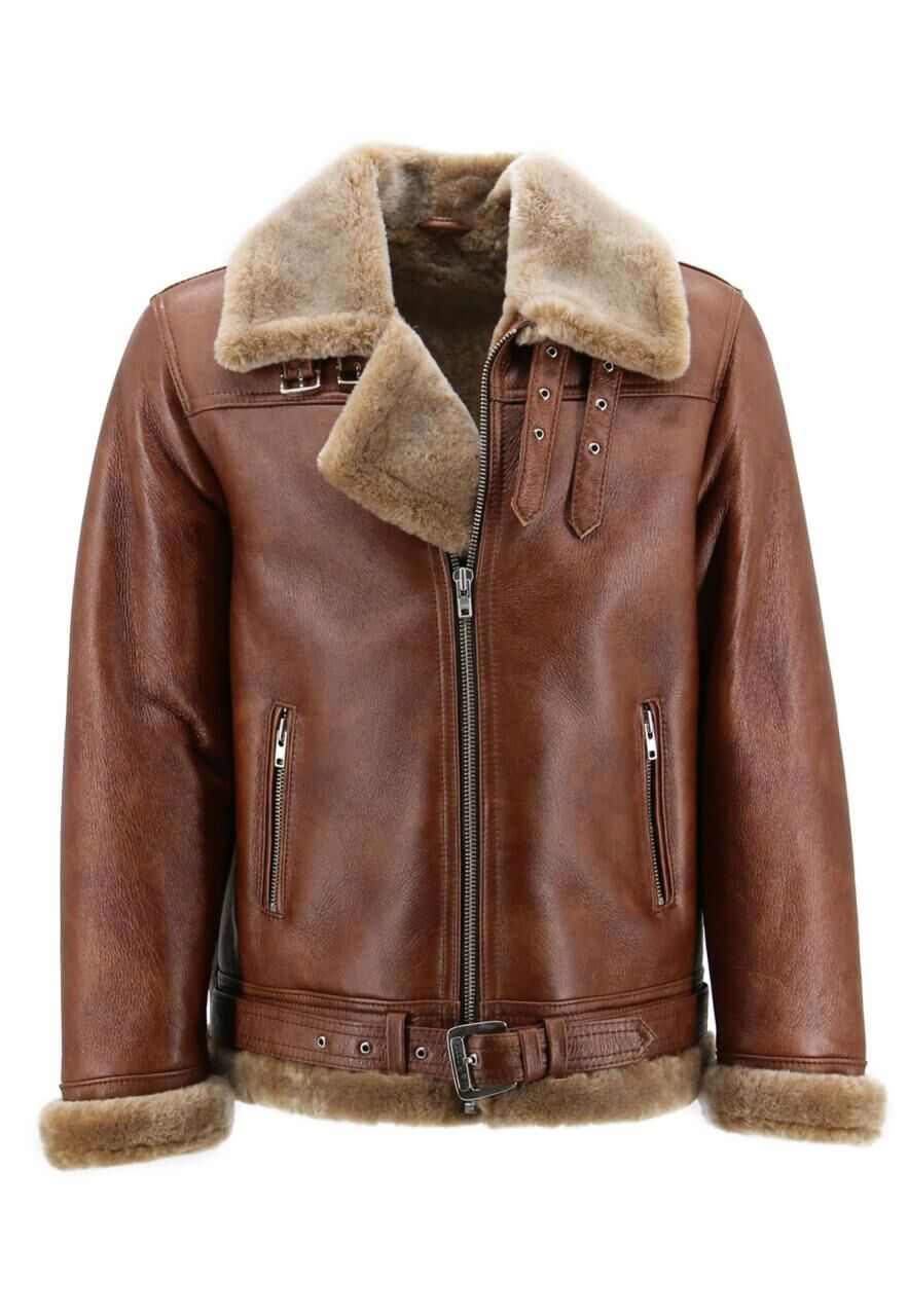 Lammfelljacke - JAMES - Größe: S | Farbe: Kastanie/Cappuccino