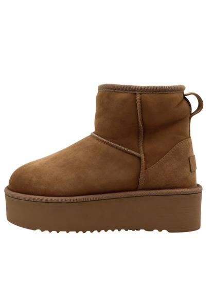 Arctic Luxe Platform Winterboots Braun – echtes Shearling Lammfell