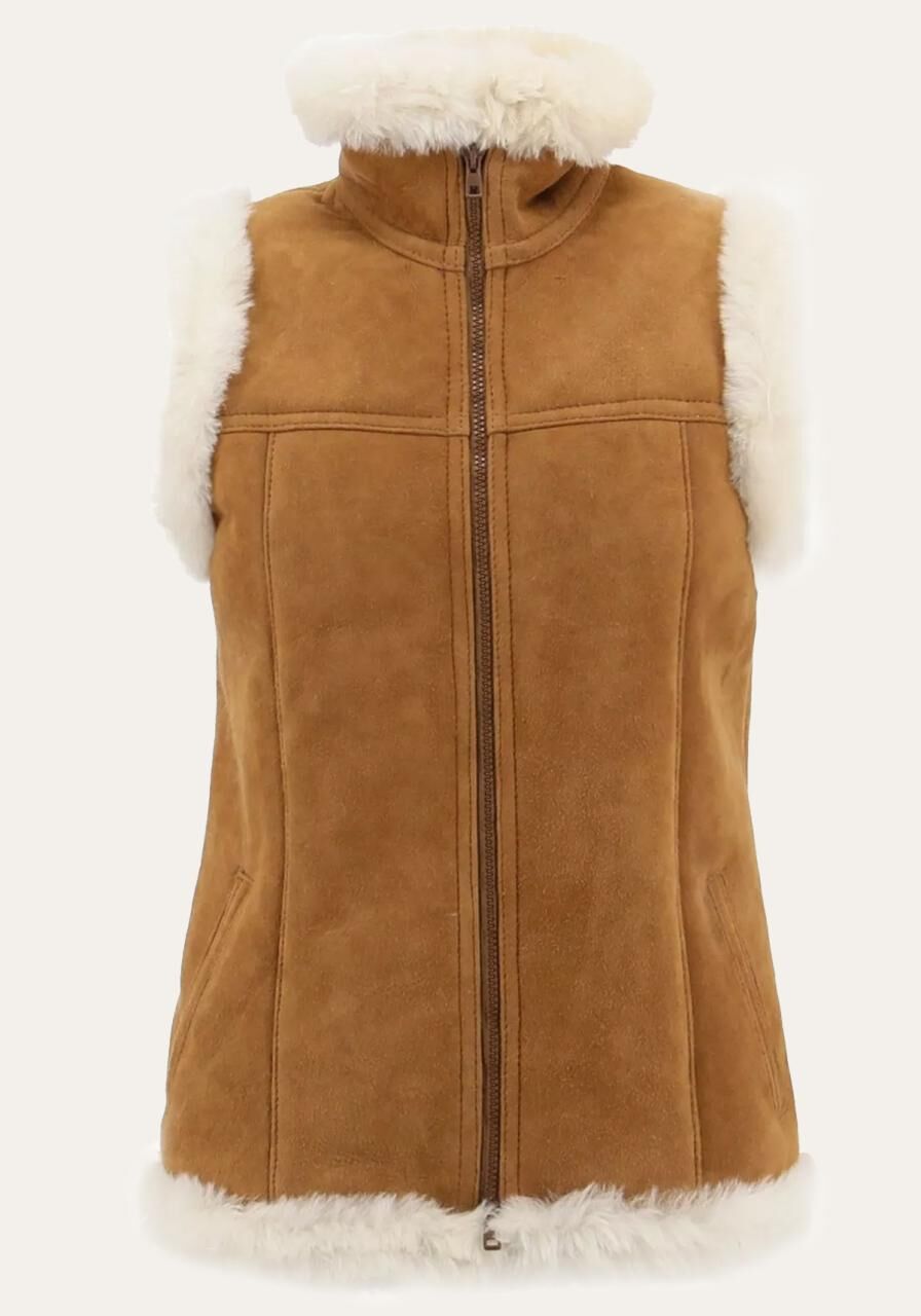 Stilvolle Lammfellweste mit ausdrucksstarkem Look Cognac - Größe: XL