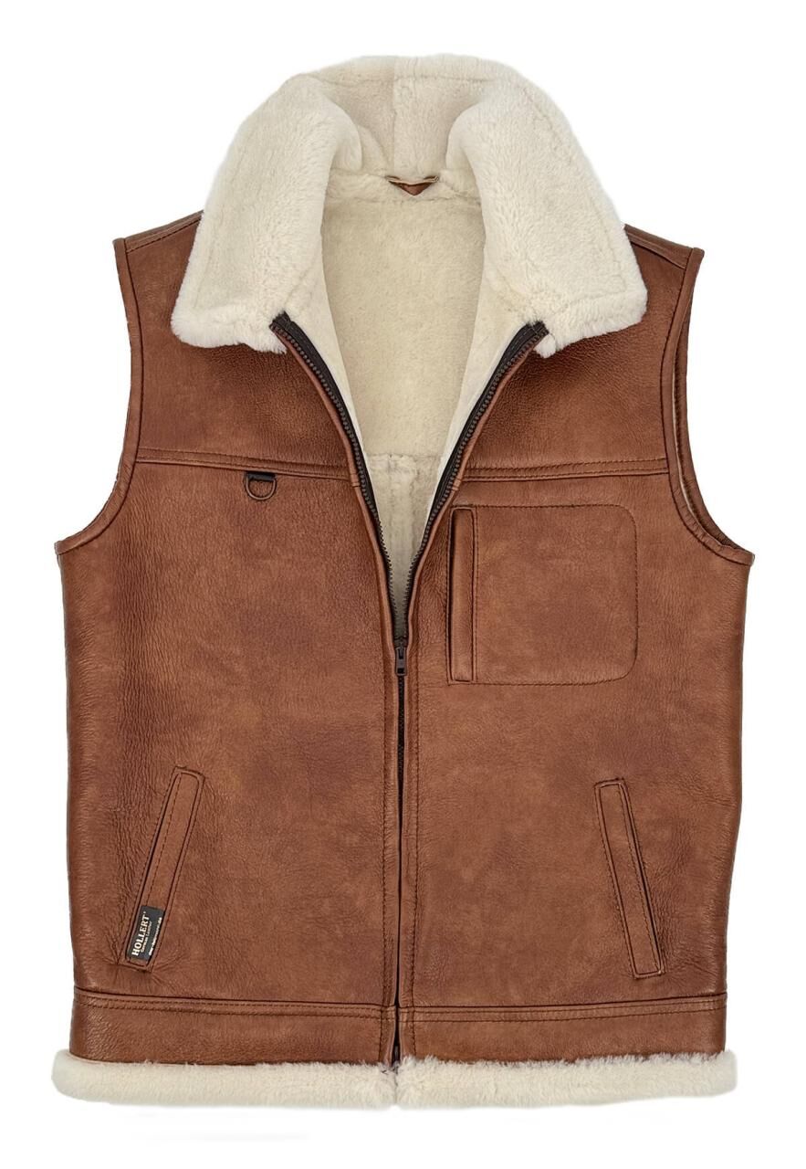 Lammfellweste - FIRMINIUS MIT KRAGEN COGNAC - Größe: 3XL