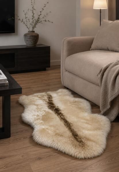 Lammfell Merino Naturfell mit braunem Mittelstreifen
