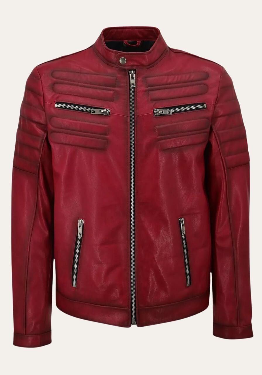 Lederjacke - MATEO ROT - Größe: 3XL
