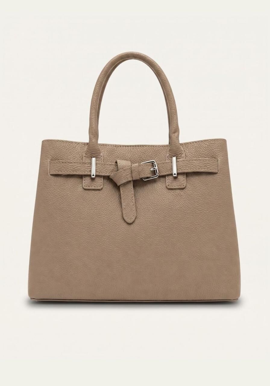 Elegante Echtleder-Handtasche in Taupe – Stilvoll, Geräum... -