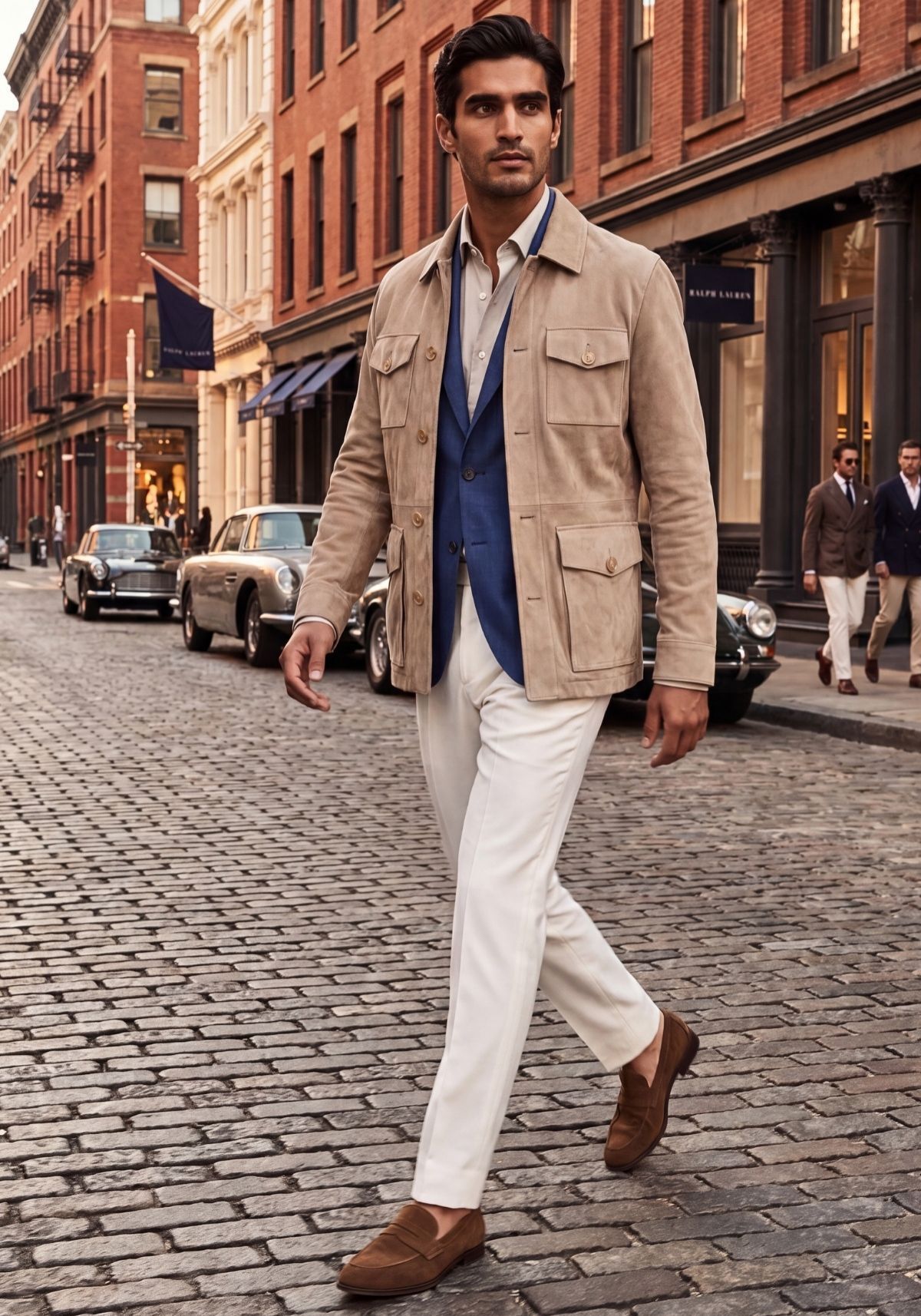 Lederjacke in Beige Klassischer Safari Stil