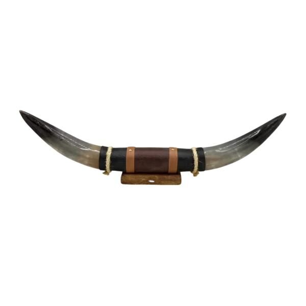 Bullenhorn Wandobjekt Modell 8 - Naturhorn Einzelstück mit Leder & Holzhalterung