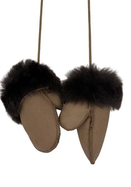 Merino Lammfell Kinder Fäustlinge mit Daumen - Braun (1-3 Jahre)