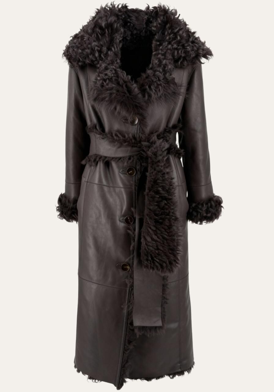 Curly Wendemantel Noella aus Lammfell Dunkelbraun - Größe: XL