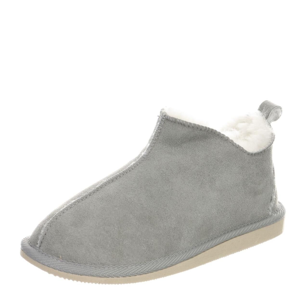 Lammfell Hausschuhe - CINDERELLA GRAU/WEIß - Schuhgröße: EUR 37