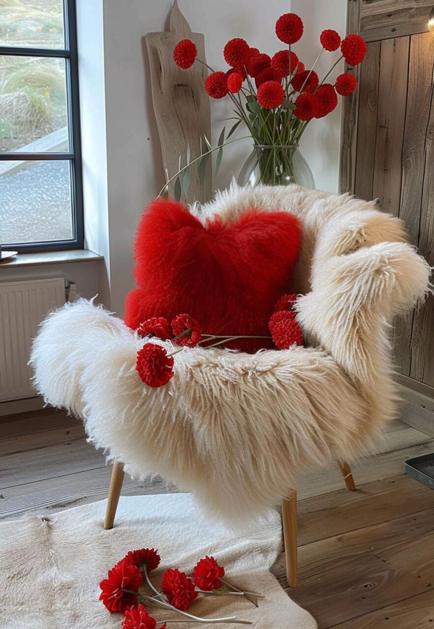 Lammfellkissen Merino Rot mit Inlett -