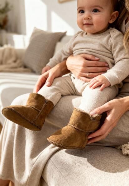 Baby Lammfellschuhe MIT KLETTVERSCHLUSS Beige - Weich, warm & rutschfest