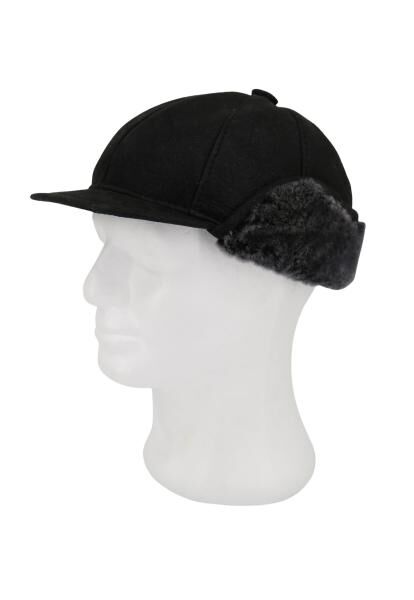 Lammfell Flatcap mit Ohren- und Nackenschutz Anthrazit