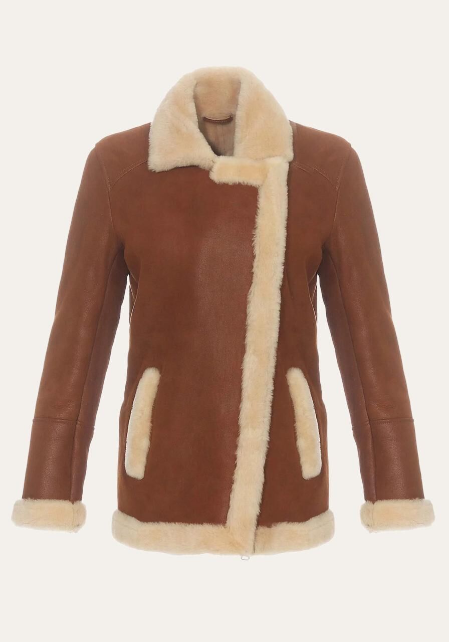 Lammfelljacke - OLA COGNAC - Größe: M