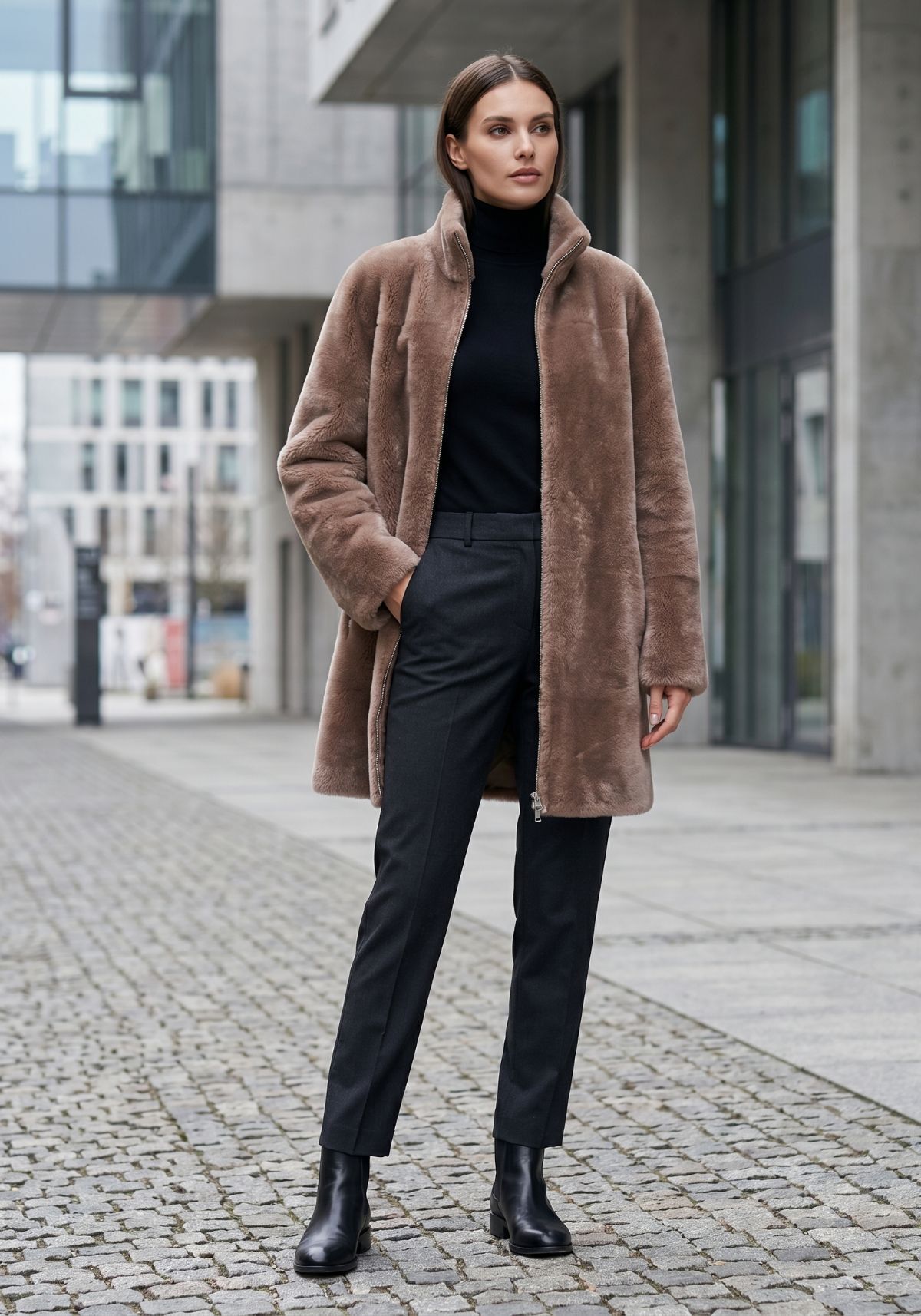 Wende-Lammfellmantel aus Shearling Beige Modell 3002