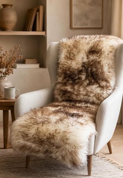 Lambskin Armchair Cover Stracciatella 160 x 50 cm