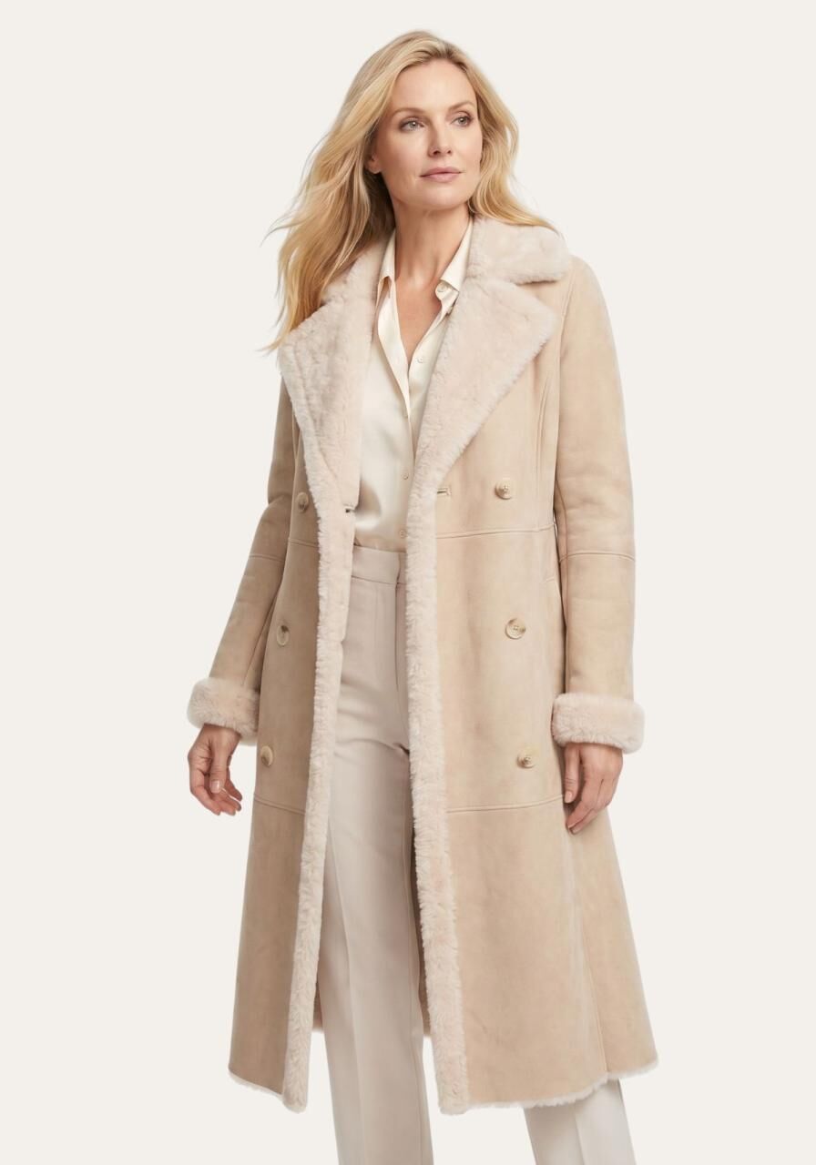 Shearling Mantel mit femininer Silhouette Beige - Größe: M