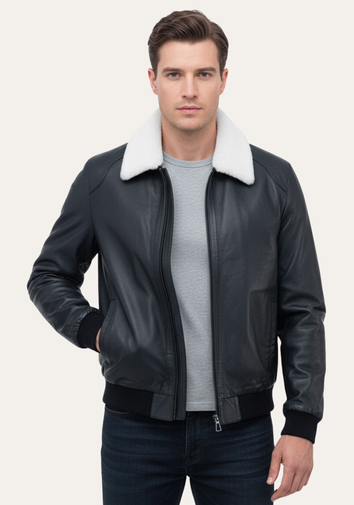 Lammfelljacke Damian Blau